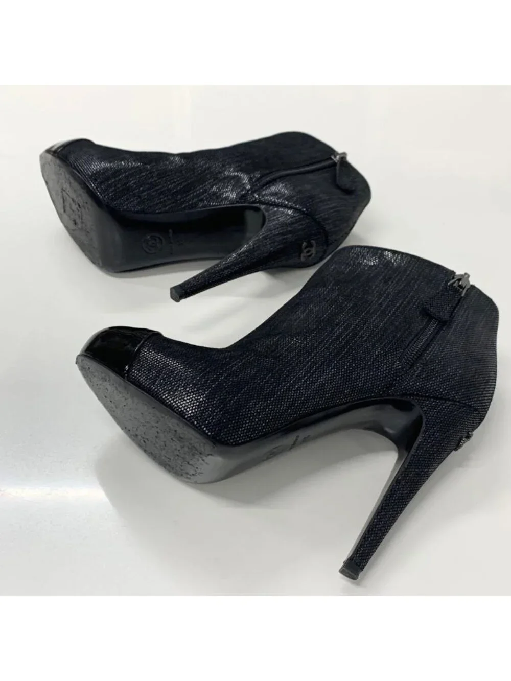 Chanel Cocomark Leather Metallic Short Boots Black